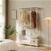 [en.casa] Guardaroba Aperto a 3 Vani Appendiabiti Stand Organizzatore Portabiti da Terra in Metallo con Barre Aste e 3 Ripiani per Ingresso Camera da Letto 200 x 110 x 40 cm - Bianco