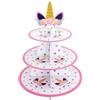 miaomiao Supporto per torte a forma di unicorno, 3 ripiani, supporto per cupcake, supporto per muffin in in cartone, porta torre unicorno rotondo, decorazioni per feste di compleanno per ragazze e