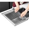 KitchenRaku Scolapiatti da Appoggio 43x35cm | Tappetino Pieghevole per il Lavandino in Cucina | Acciaio Inox 304 / Silicone | Scolapiatti per il Lavello della Cucina (Grigio Chiaro)