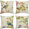 Sanwarm, set di 4 federe decorative per cuscini con pittura arcobaleno e uccelli, per arredamento casa, 45 x 45 cm / 18 x 18, per divano, divano letto, auto, esterno