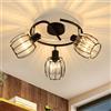 ZMH Faretto da soffitto 3 lampadine Faretto da soffitto vintage Paralume in | cristallo Faretto retrò rotondo nero E14 Lampada da cucina nera girevole a 350° per soggiorno corridoio (senza lampadina)