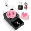 GOICC Idea Regalo per Lei, Rosa Eterna con I Love You, Collana, Confezione Regalo per la Festa della Mamma, Regali San Valentino,Compleanno, Anniversario, San Valentino per Fidanzata, Moglie (Rosa)
