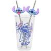 STOR Set Bicchiere in Vetro con Cannucce in Acciaio Inossidabile Stitch 480ml - Senza BPA, Perfetto per Bevande Fredde e Calde