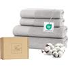 Ferò Set Asciugamani Bagno Lusso 4 Pezzi, OEKO-TEX 100% Cotone Premium 550 g/m², Ultra Morbido e Assorbente, 2 Coppie Viso Ospite, 2 Asciugamani Viso 50x100, 2 Asciugamani Bidet 50x30, Grigio Chiaro