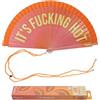 Fisura - Ventaglio originale con frase "It's f*cking hot". Accessorio reversibile in legno colorato moderno. Ventilatore a mano sfumato rosa arancio. Gancio incluso. 42,5 x 23 cm