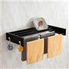 TWSOUL Stendibiancheria a parete con 4 barre, supporto per l'asciugatura da 50 cm, estensibile, pieghevole, nascosto, salvaspazio, in acciaio al carbonio, per bagno, balcone, terrazza (nero con gancio)