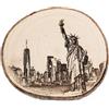 Generico Magnete, calamaita, regalo, souvenir decorativo su fetta di tronco di legno 6,5x7,5 cm, con statua della libertà, NY, new York City, USA (Legno di lauroceraso)
