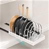 KEXIBO 1 pezzi Porta Coperchi Pentole Scorrevole, porta coperchi pentole salvaspazio, Organizer Padelle con 8 Scomparti Regolabili per Padelle, Coperchi Organizer Cucina, Bianco