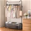 ihomemore Appendiabiti con Ruote in Metallo Dorato - Stand con Design a Orecchie di Gatto, Ripiano Inferiore per Scarpe, Stile Moderno per Camera da Letto Nero