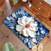 Hixingo Tappeto da Bagno Antiscivolo Assorbente, in Diatomite, Motivo Pittura a Olio Fiori 3D Tappeto ad Asciugatura Rapida per Ingresso Cucina e Doccia, con Fondo in Gomma (60x90cm,Blu)