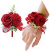 Rikyo Set di 2 bouquet da polso con fiori da polso, 7,6 cm, rosa artificiale e garofano, fiori di seta fatti a mano, per matrimoni, accessori per abiti da ballo (rosso)