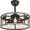 Ohniyou 20'' Ventilatore da soffitto rustico a gabbia con luci e telecomando, motore reversibile, ventilatore da soffitto a 6 velocità per sala da pranzo e camera da letto