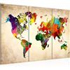 Runa Art Mappa Del Mondo Quadri Soggiorno Grande Colorato Continenti Carta Geografica 120 x 80 cm 3 Pezzi Decorazione Murale 105131a