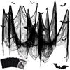 YuSaug Panno raccapricciante di Halloween, 6 pezzi, 76 x 183 cm, spaventoso panno spaventoso spaventoso con 12 adesivi a pipistrello, tessuto di stoffa raccapricciante per feste di Halloween