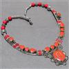 Collana nepalese corallo rosso fatta a mano gioielli alla moda bohemien 18"...