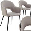 tectake® Set Sedie Sala da Pranzo Eleganti in Velluto con Gambe in Acciaio, Sedie da Cucina Ergonomiche e Antiscivolo, Ideali per Sala da Pranzo e Soggiorno, Capacità 120 kg - 2 Sedie - Tortora