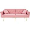 Azkoeesy Divano letto moderno a 2 posti in velluto 173 cm con gambe in metallo dorato e rivetti, 2 cuscini, schienale regolabile a 3 posizioni, per soggiorno e ufficio (rosa)