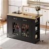 Shye Isola da cucina portatile 120 cm con tavolo da pranzo pieghevole, ripiano aperto, porta AC, porta USB, porta in vetro, laminato regolabile, ruote con freni per cucina, sala da pranzo, soggiorno