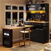 Kebnor Armadio alto con scrivania e tavolo da bar, armadietto multifunzione con illuminazione a LED e controllo app, ante in vetro, ripiani regolabili, per soggiorno, sala da pranzo (nero-D)