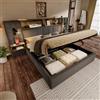 Wyibwy Letto matrimoniale con contenitore 180x200 cm, testiera imbottita con contenitore, lampada da lettura, 2 comodini integrati, struttura letto con USB Type-C, rete a doghe, letto per adulti