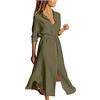 Generico Vestito Donna Estivi Lino Maniche Lunghe Casual Abito Lungo Elegante Scollo a V Tinta Unita Vestiti Maxi Linea A Curvy Cerimonia Abiti da Spiaggia