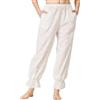 BEAUTELICATE Pantaloni da pigiama da donna vintage da donna, in cotone, comodi volant vittoriani, ricamati, con tasche, leggeri, pantaloni per il tempo libero, colore bianco, bianco, XXL