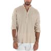 Giosal Camicia Maniche Lunghe Uomo Lino Regular Fit Collo Serafino alla Coreana Casual Tinta Unita Vari Colori (IT, Testo, XXL, Regular, Regular, Beige)