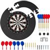 SPORTNOW Bersaglio per freccette in Sisal professionale con anello di protezione EVA, set di freccette con 6 freccette punta in acciaio e kit di fissaggio, gioco interno a parete per adulti, nero