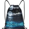 FHIZOAL Luna piena e nuvole nebbiose con coulisse turchese borse impermeabili sport stringa zaini leggeri yoga allenamento nuoto viaggio, Nero , S, Casual
