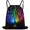 Generic Zaino Coulisse, con Coulisse Zaino da Viaggio, Rainbow Peacock Painting Black Cute, Unisex Sacca Sportiva Palestra per Donna, Uomo, Spiaggia, 36X42cm