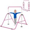 KOMFOTTEU Barra per Ginnastica Pieghevole per Bambini, Altezza Regolabile, Sbarra Ginnastica Artistica con Struttura Triangolare, 2 Basi Regolabili e 4 Cuscinetti Antiscivolo per Allenamento (Rosa)