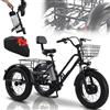 WuXQuuzlh Triciclo Bici Pieghevole Elettrica per Adulti 20 Pollici, Freni a Disco Doppi, Fari a LED, Cestini Anteriori e Posteriori, Ideale Per L'Uso Quotidiano E Per Lo Shopping