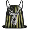 Generic Coulisse Tasche, con Coulisse Zaino da Viaggio, Camouflage American Flag Hunting Camo Deer Black, Unisex Sacchetto Sportivo per Uomo, Sport, Vacanze, 36X42cm