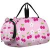 WDdZzyy Borsone per bambini con motivo di ciliegie rosa e fiori su sfondo rosa, con scomparto per scarpe, leggero, ideale per la notte, per spiaggia, nuoto, piscina, sport