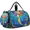 WDdZzyy Borsone da palestra in vetro colorato con motivo sirena arcobaleno, con scomparto per scarpe, grande capacità, borsa da viaggio per ragazzi e ragazze
