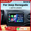 RSNAVI Autoradio Android 16 Qualcomm con Carplay e Android Auto per Jeep Renegade 2016-2020, Stereo 4G Wifi, Telecamera 360 e Bluetooth