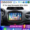 ESSGOO 9" Android 15 Wireless Carplay Android Auto per Jeep Renegade 2014-2024 Autoradio GPS Navigatore 4+64G FM Bluetooth RDS SWC Wifi ASP Mirror Link IPS Touchscreen Lettore Multimediale Video Unità