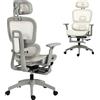 HOMCOM Sedia da ufficio ergonomica in rete, poltrona da scrivania, braccioli 3D, poggiatesta regolabile, beige
