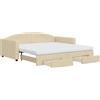 vidaXL Lettino allungabile con cassetti crema 100x200 cm in tessuto