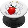 Bear Angel Summer Cartoon Simpatico orso angelo che tiene fragola cartone animato design PopSockets PopGrip Adesivo