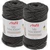 Stafil My Macramè Cordy 4 mm - Set da 2 Gomitoli in Cotone Riciclato (200 g x 2, 85 m x 2) - Cordino per Macramè, Crochet e Borse, Antracite