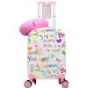 HTgroce Set Valigia Bambina DIY - Trolley Rigido con Cuscino per il Collo e Etichetta - Bagaglio a Mano 4 Ruote 360° - Regalo per Viaggi