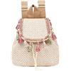 LA HUATE Piccolo zaino da donna in paglia intrecciata a mano con nappe bohemien da spiaggia zaino borsa per vacanze estive, Bianco crema + nappa, S, Casual