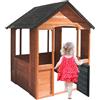 K LUCKIDS Casetta giocattolo per bambini all'aperto, casetta giocattolo in legno in stile rustico con lavandino, finestre, porta da lavoro, pentole, casetta da gioco per esterni, cortile, terrazza (marrone)