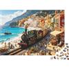 DAFUfbw Steam Train Puzzle for Adulti 1000 pezzi Carta riciclabile Mediterranean Vibes Puzzles Gioco educativo Challenge Ideal for Family And Friends Regalos 38x26cm/1000pcs