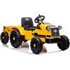 LEAN TOYS Kinder Trattore Con Rimorchio, Auto Elettrica Per Bambini, LED, Radio, Giallo
