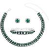 UNICRAFTALE - Set gioielli con diamanti sintetici e cristalli verdi, design tennis: collana girocollo con diamanti sintetici, bracciale a catena, orecchini a lobo