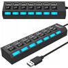 Retoo Hub USB con interruttore di alimentazione e LED, Hub dati attivo per la ricarica e il trasferimento dati, distributore di porte multiple, MacBook Air, Powerbank (7 porte 2.0), M060B