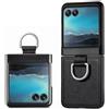 QINOUK Cover per Motorola Razr 50 Ultra con Anello, in Pelle PU, Protettiva Antigraffio Ultrafine - Nero