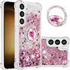 IMEIKONST per Samsung Galaxy S25 FE Custodia con Cavalletto ad Anello, Brillantini Glitter Sabbie Mobili Cover Trasparente Bumper Case Custodie per Samsung S25 FE. Amore Rosa YBZ